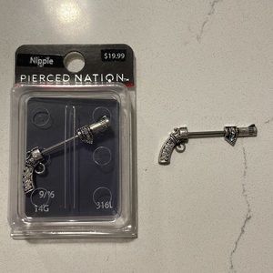 Nipple ring, gun with rhinestones, 316L 14G, 1 new, 1 used, 2 total